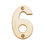 Heritage Brass Numeral 6  - Face Fix 76mm  – Heavy font